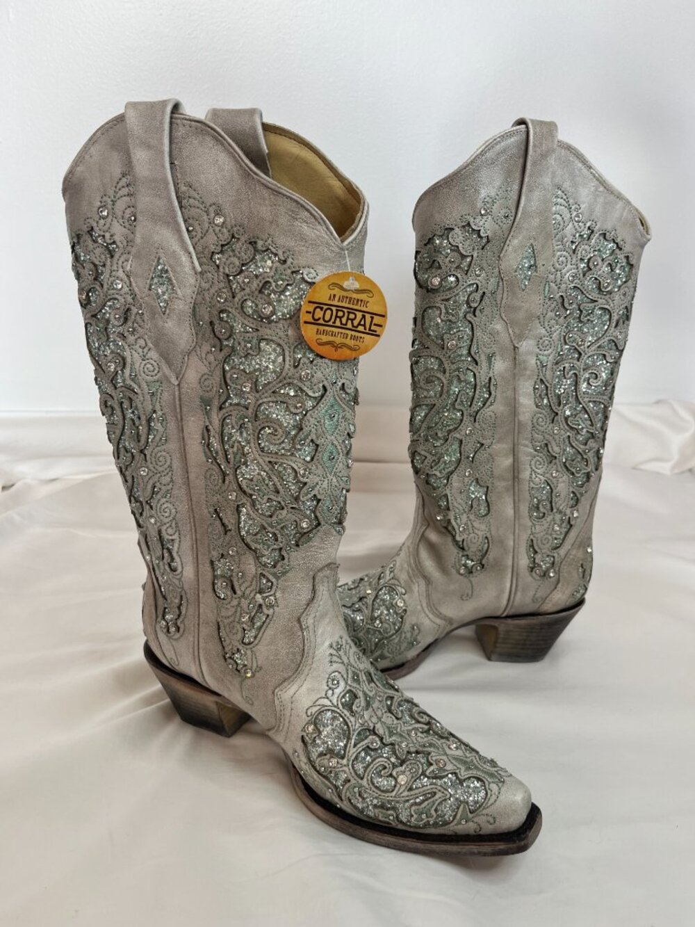 Corral Boots Gray with Light Green Glitter Inlay Cowgirl Boots (NWT) - Picture 3 of 9
